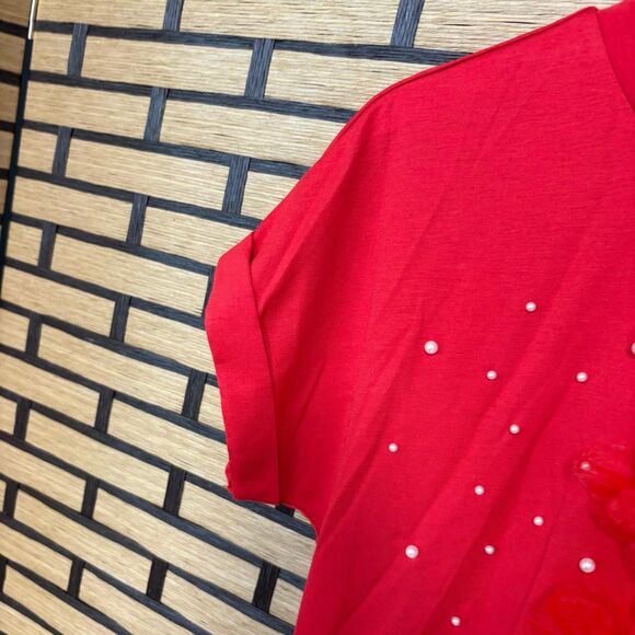Twelfth Love Red‎ Floral Embellished Top Size Small - Picture 4 of 8